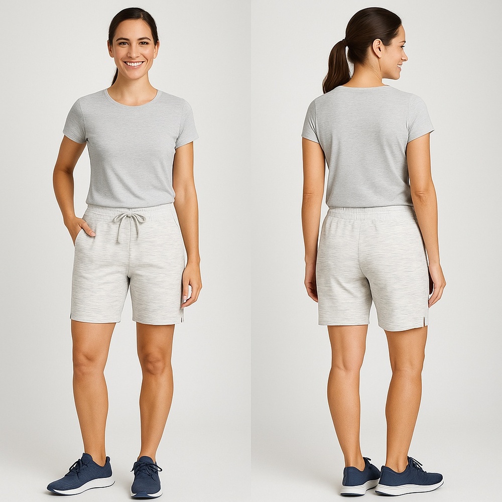NWT Mondetta Active Bermuda Shorts Striped Moisture Wicking XS Beige Gray